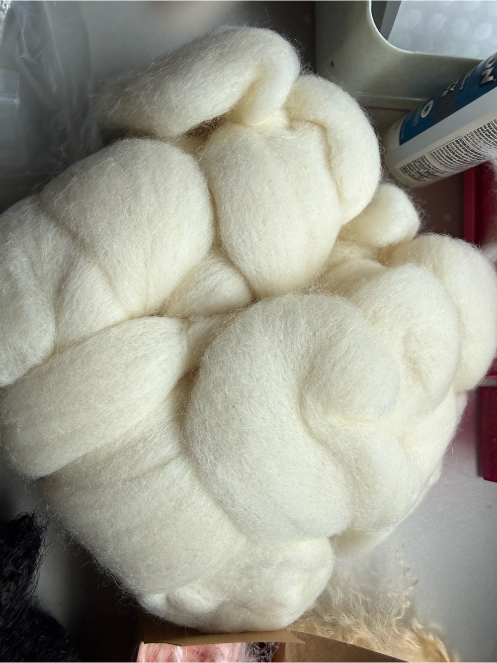 Undyed Cream Wool Roving Bundle Felting Fiber and Doll making Eyes/hair